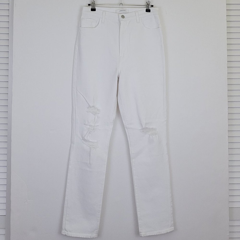 J BRAND 1212 Runway High Rise Straight Ankle Distressed Jean, White Destruct